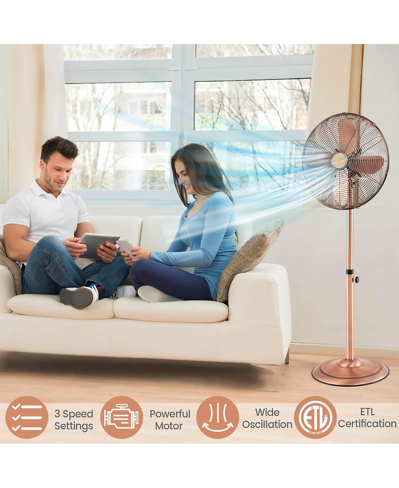 16" Standing Pedestal Fan with 3 Speed Settings Carrying Handle Aluminum Blades
