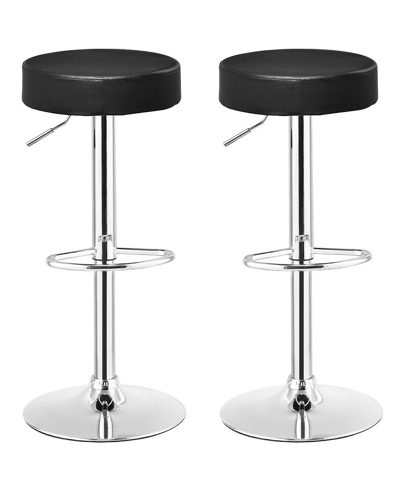 Gymax Set of 2 Adjustable Round Leather Seat Hydraulic Swivel Bar Stool