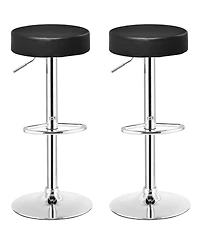 Gymax Set of 2 Adjustable Round Leather Seat Hydraulic Swivel Bar Stool