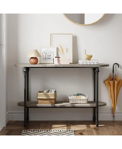 gaomon Narrow Entryway Table, 2 Tier Industrial Console Table with Storage Shelf, Thin Behind Couch Table, Farmhouse Skinny Sofa Table for Hallway, En