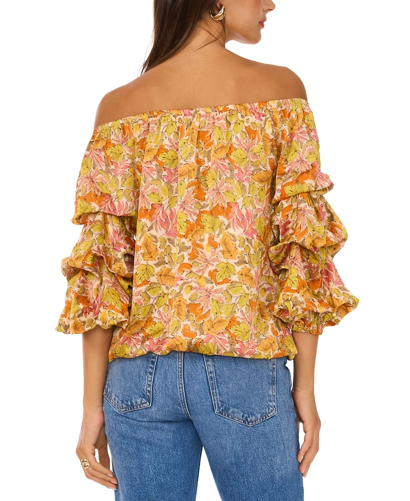 Vince Camuto Women's Printed Off-The-Shoulder Bubble 3/4-Sleeve Tie-Front Blouse