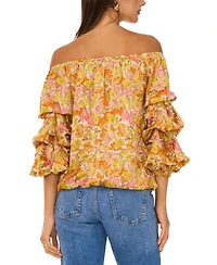 Vince Camuto Women's Printed Off-The-Shoulder Bubble 3/4-Sleeve Tie-Front Blouse