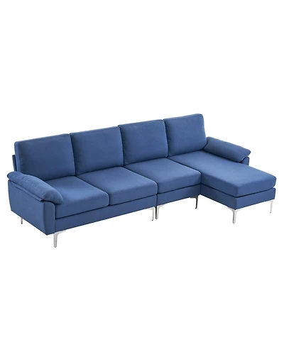 Slickblue L-Shaped Glossy 4-Seater Indoor Modular Sofa with Iron Legs for Stylish Living Room Seating