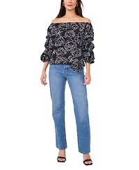 Vince Camuto Women's Floral Off-The-Shoulder Bubble 3/4-Sleeve Tie-Front Blouse