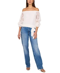 Vince Camuto Women's Off-The-Shoulder Lace Bubble 3/4-Sleeve Tie-Front Blouse
