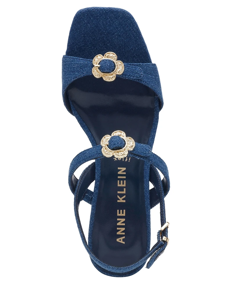 Anne Klein Women's Felipa Flower Embellished Block Heel Dress Sandals