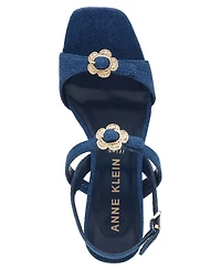 Anne Klein Women's Felipa Flower Embellished Block Heel Dress Sandals