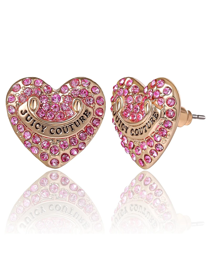 Juicy Couture Heart Crystal Stud Earrings - Gold-Tone with Crystals