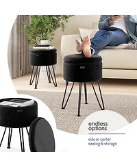 Nestl Textured Velvet Round Ottoman with Storage – Modern Foot Stool, Makeup Vanity Small Rest, Perfect for Living Room & B
