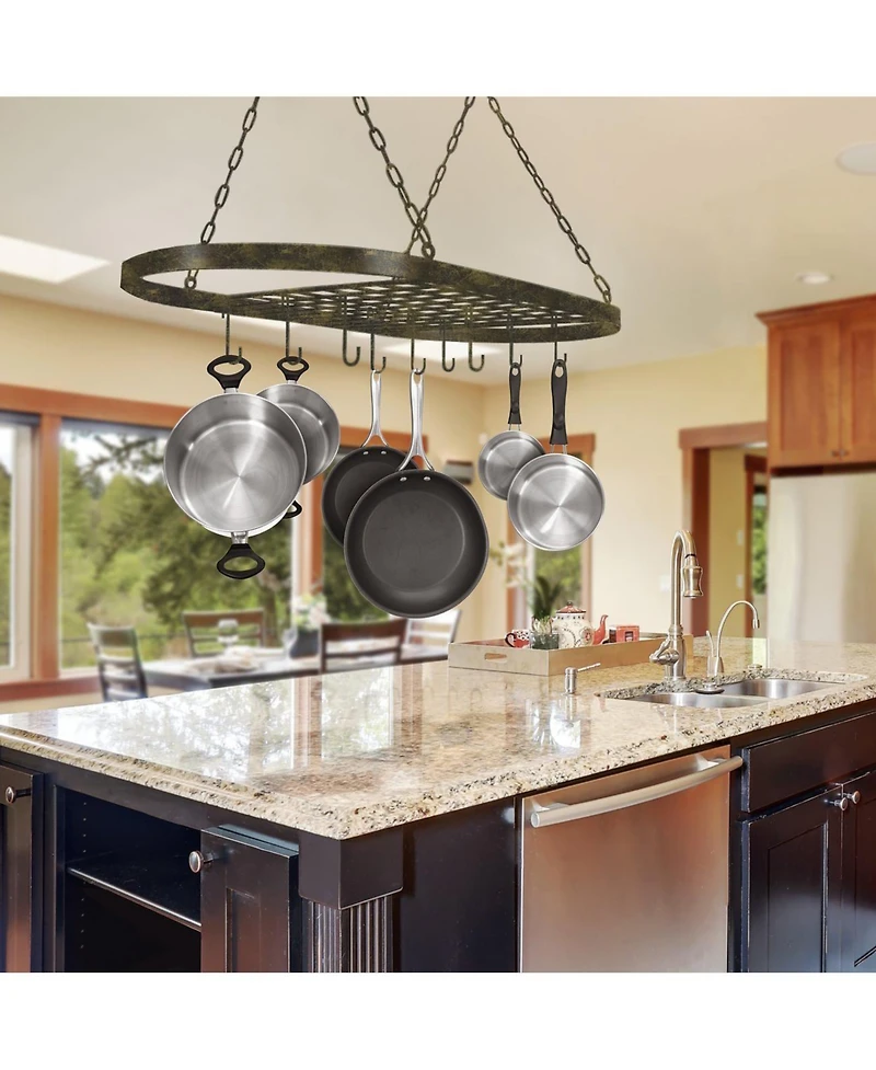 Sorbus Pot and Pan Oval Rack for Ceiling with Hooks - Multi-Purpose Organizer for Home, Restaurant, Kitchen Cookware, Utensils, Household (Bronze)