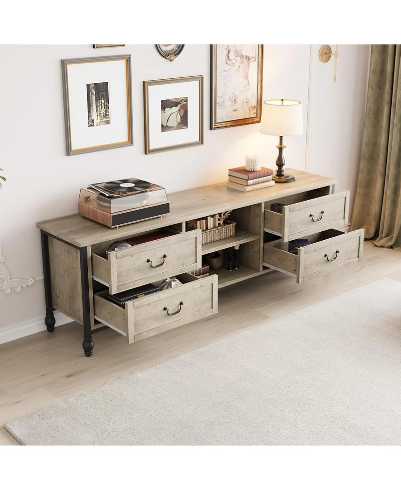 gaomon 75 Inch Mid-Century Modern Tv Stand with Storage