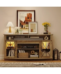 gaomon Farmhouse Tv Stand for Tvs up to 65'', TV Cabinet with 2 Acrylic Door