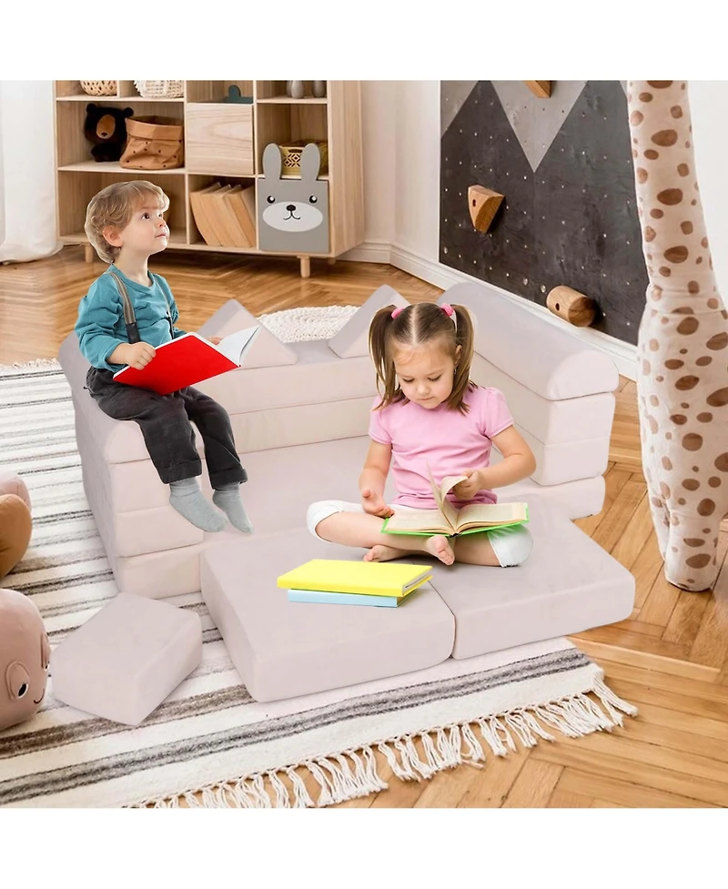 Costway Kids Modular Play Couch Set with Suede Fabric Cover High-Density Foam