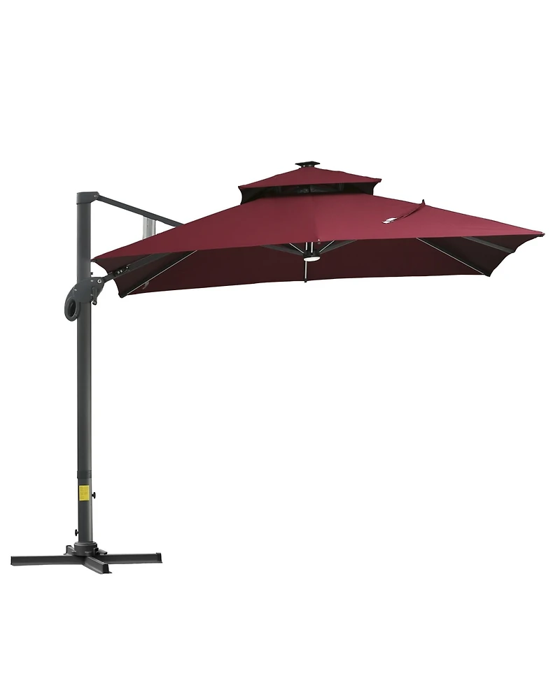 Outsunny 10x10ft Shade Umbrella with Solar Led Cold Lighted, Wine