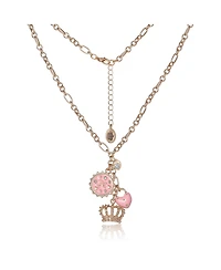 Juicy Couture Gold-Tone Layered Charm Necklace with Pink Enamel Accents