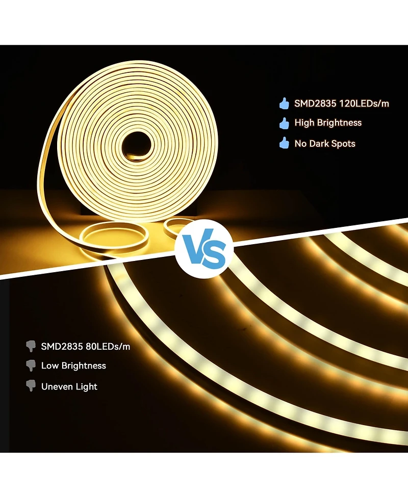 DELight 100FT Warm White Neon Rope Lights with Remote Control Ac 110V IP65 Waterproof Cuttable Dimmable Flexible Diy Del-D100W