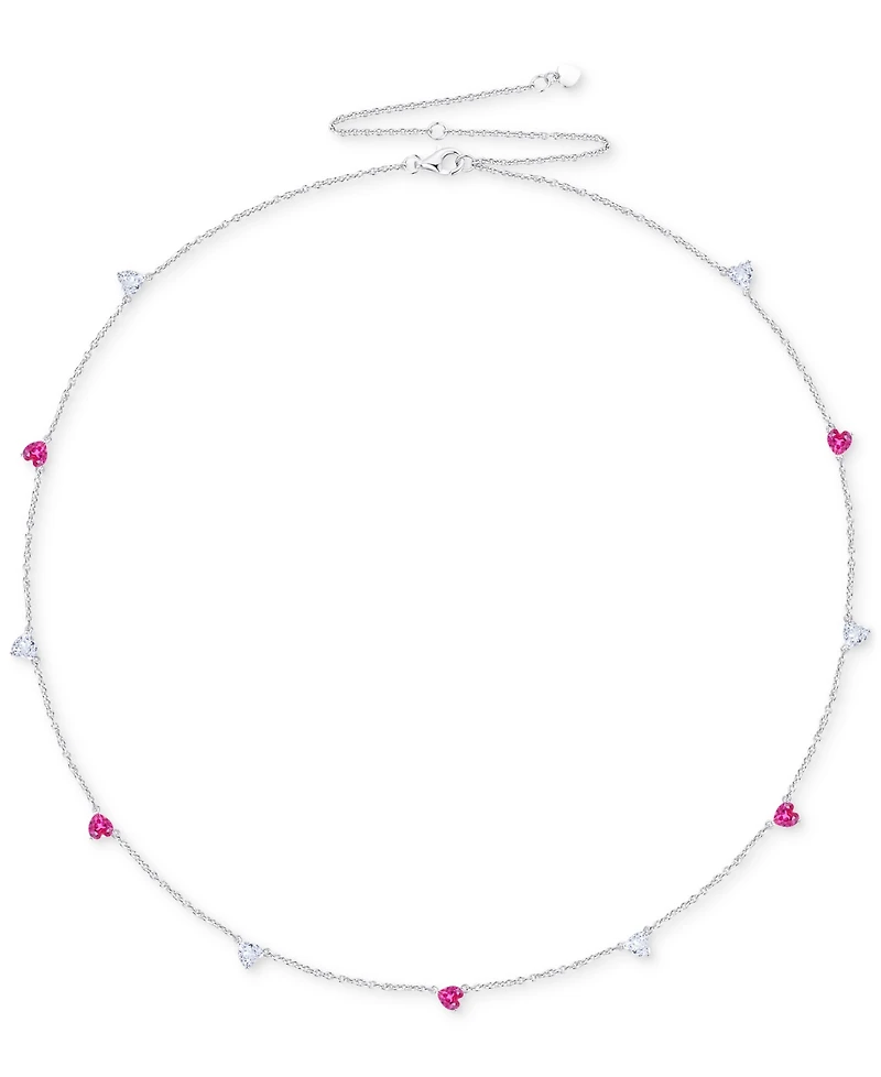 Macy's Lab Created Ruby (5-1/2 ct. t.w.) & White Sapphire (5-1/2 ct. t.w.) Heart Necklace, Bracelet & Earrings in Sterling Silver