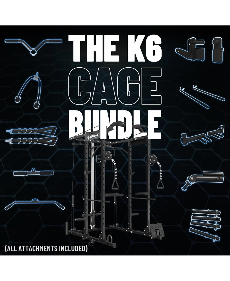 Mikolo Home Gym Package, PC06 Power Cage with Bench, Olympic Barbell, and 230LBS Bumper Weights