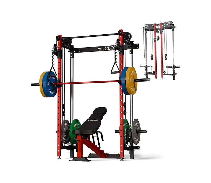 Mikolo Folding Squat Rack, Wall Mounted Power Rack with Cable Crossover Machine & Lat Pull Down Machines, Functional Trainer 5 Adjustable Functio