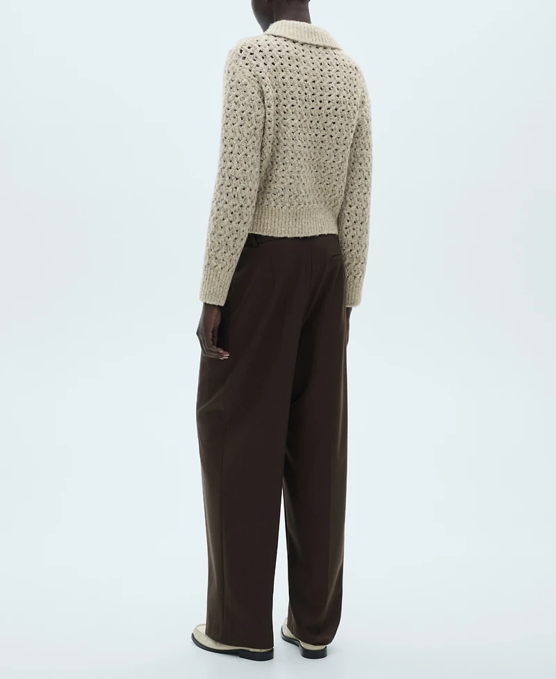 Mango Women's Openwork Knit Polo Neck Sweater