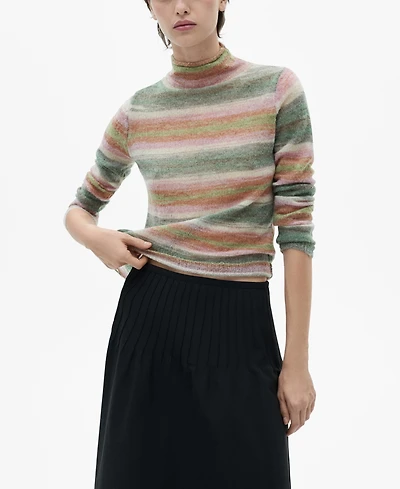 Mango Women's Stand Collar Striped Sweater