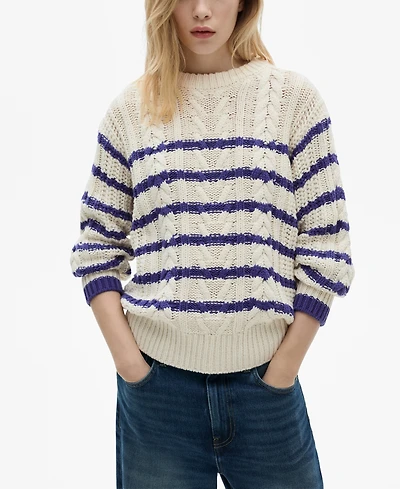 Mango Women's Striped Braided Sweater