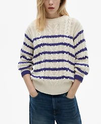 Mango Women's Striped Braided Sweater