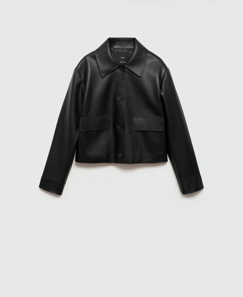 Mango Women's Pockets Detail Leather-Effect Jacket