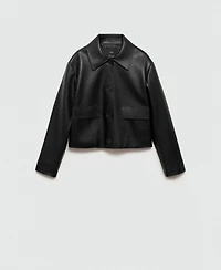 Mango Women's Pockets Detail Leather-Effect Jacket