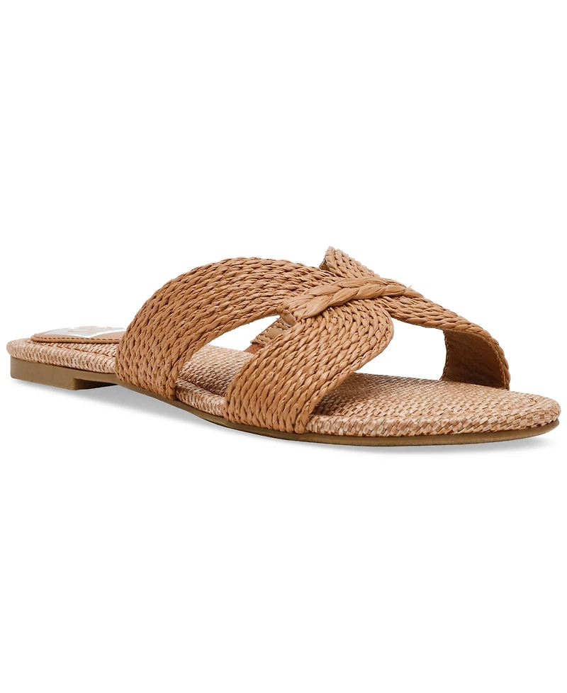 Dv Dolce Vita Women's Geeya Raffia Criss Cross Strap Flat Slide Sandals
