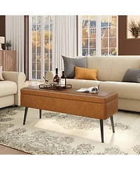 Storage Ottoman Bench, End of Bed Bench with The Stitching and Synthetic Leather, Dual Safety Hinges, 660 Lbs Load, Upholstered Storage Bench for Bedr