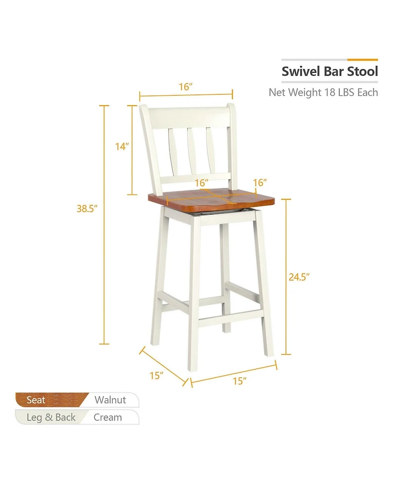 Gymax 4PCS Bar Stool 24.5'' Swivel Counter Height Chair w/ Footrest