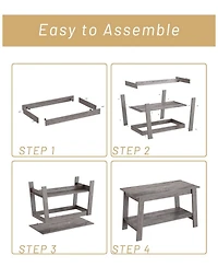 gaomon Coffee Table, Coffee Table for Living Room, Modern Farmhouse Coffee Table with Storage Shelf, 2-Tier Living Room Table Rectangular Center Table