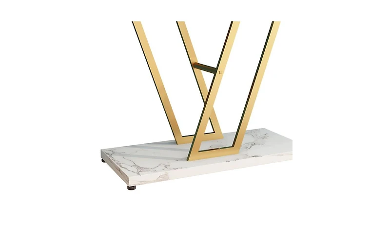 Slickblue Industrial Console Table for Entryway, Gold Frame with Faux Marble Top