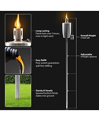 Sorbus 4 Pack Stainless Steel 5ft Outdoor Torches - Decorative Garden & Yard Lights - Fiberglass Wick & Snuffer Cap - Silver
