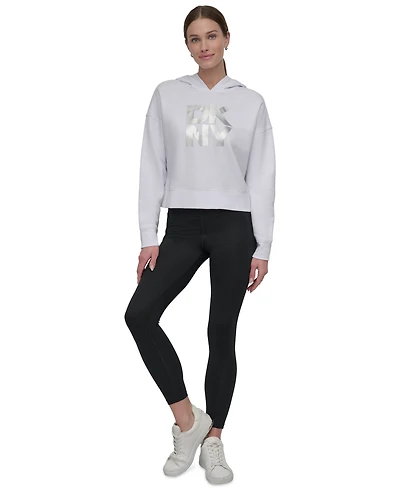 Dkny Women's Active Stacked Metallic-Logo Hooded Top