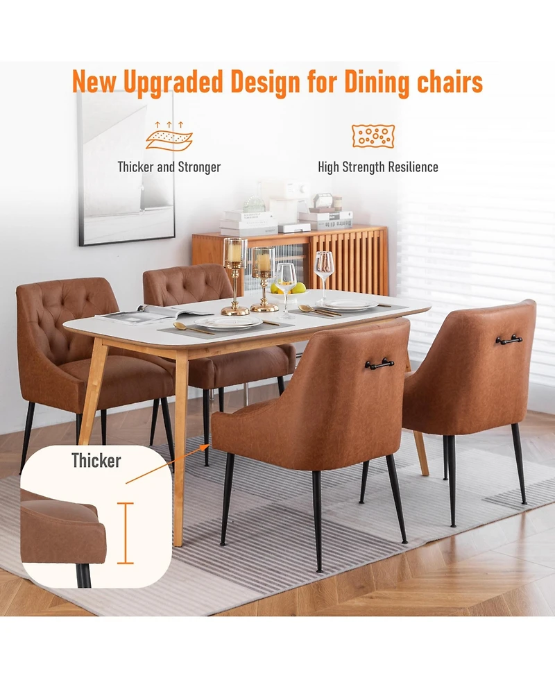 Dyhome Modern Upholstered Dining Chairs Set of 4, Mid Century Kitchen Side with 5.12” Cushions and Back Pull Rod for Kitchen, Living Roo