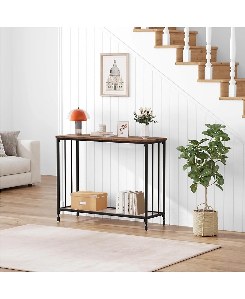 gaomon Narrow Console Table 32" Entryway Table with Glass Shelf and Metal Frame Couch Table Side Table with 2 Storage Shelves for Living Room, Foyer,
