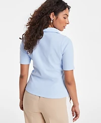 On 34th Women's Elbow-Sleeve Ribbed Polo Top, Exclusively at Macy's