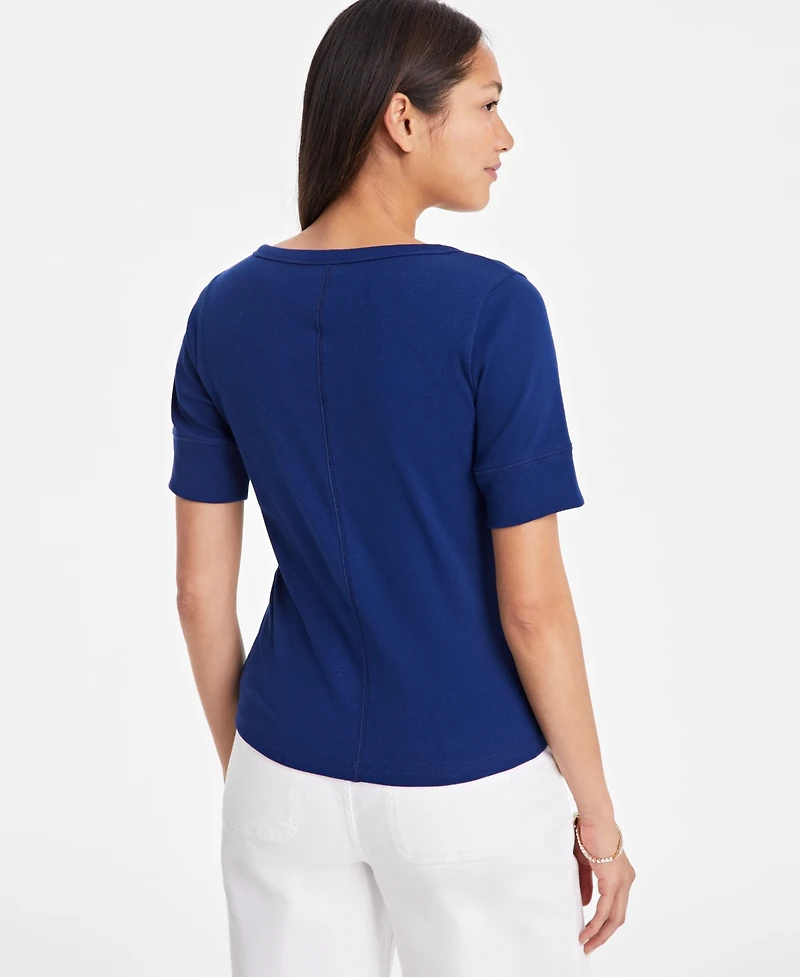 On 34th Women's Short Sleeve Ribbed Henley Tee, Exclusively at Macy's
