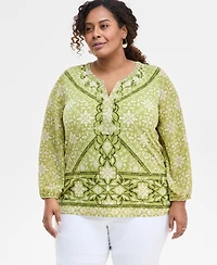 Jm Collection Plus Printed Embellished Top, Exclusively at Macy's
