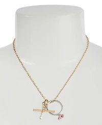 Steve Madden Punk Romance Faux Cultivated Pearl Ring Charm Necklace
