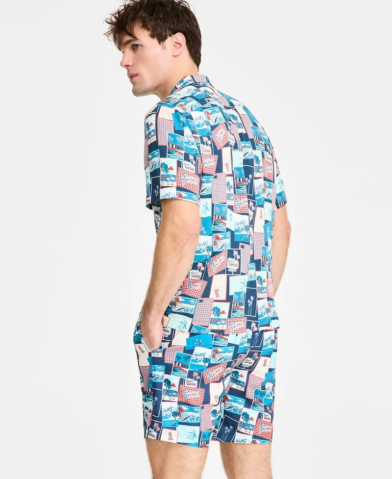 Original Penguin Men's Slim-Fit Tropical-Print Button-Down Camp Shirt