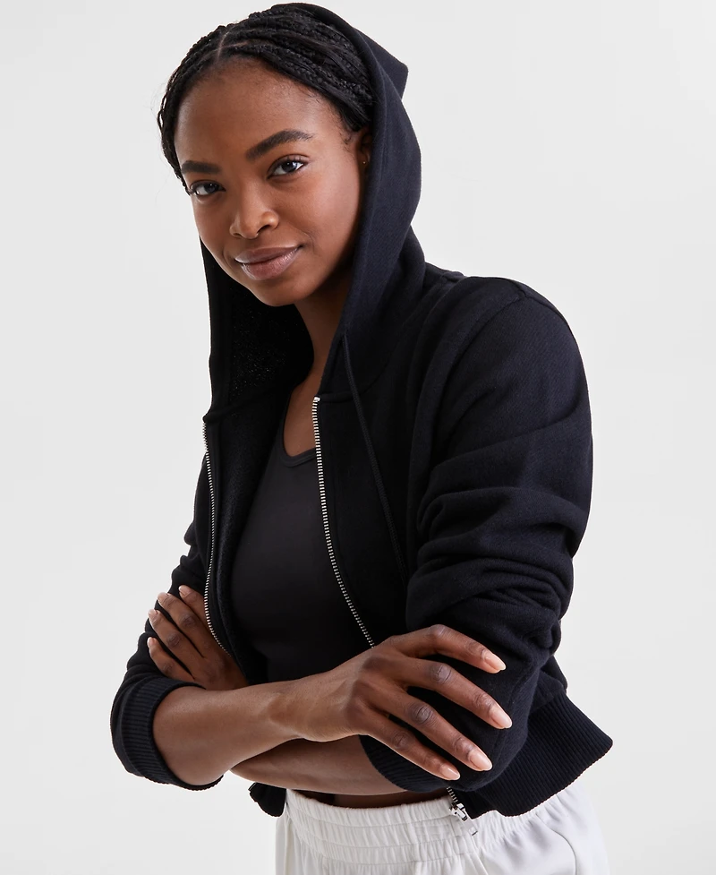 Id Ideology Women's Cropped Full-Zip Knit Hoodie, Exclusively at Macy's