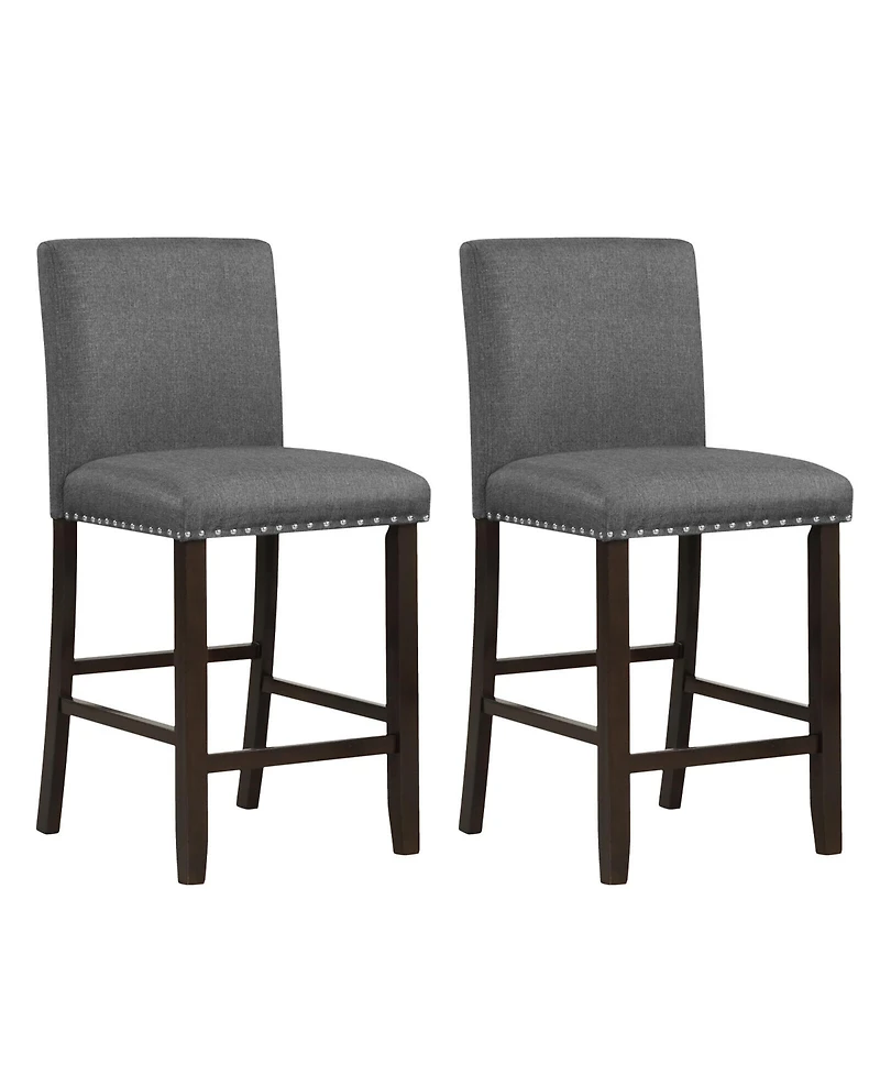 Gymax Set of 2 Bar Stools Linen Fabric Counter Height Chairs for Kitchen Island