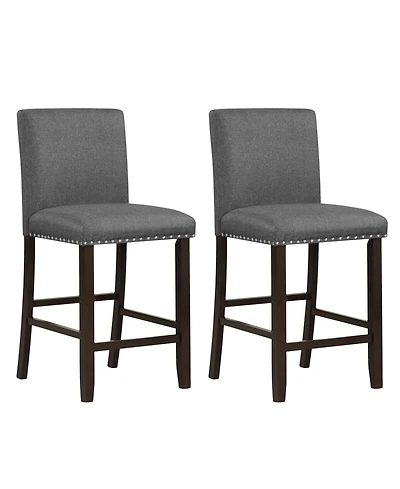 Gymax Set of 2 Bar Stools Linen Fabric Counter Height Chairs for Kitchen Island