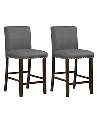 Gymax Set of 2 Bar Stools Linen Fabric Counter Height Chairs for Kitchen Island