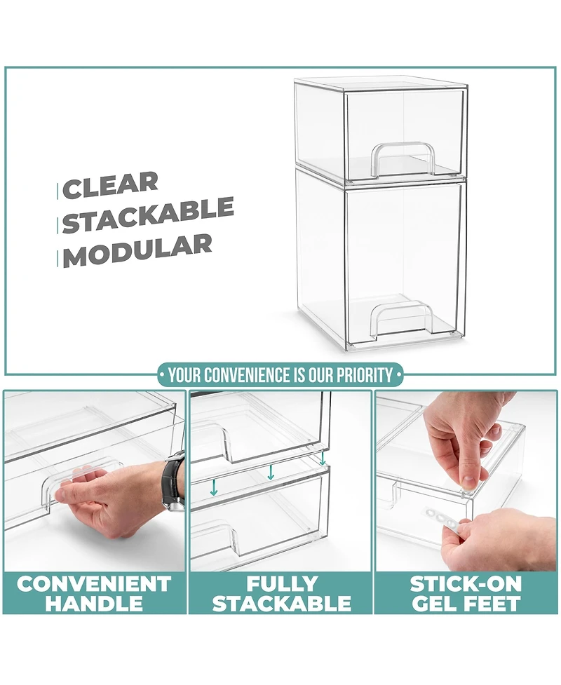 Sorbus 2 Piece (7.6 and 4.4 Tall) Makeup Organizer Case with Pull-Out Drawers