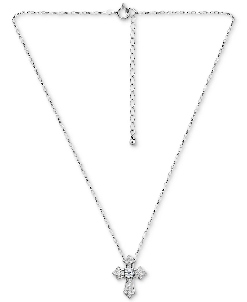 Giani Bernini Cubic Zirconia Cross Pendant Necklace in Sterling Silver, 16" +2" extender, Exclusively at Macy's