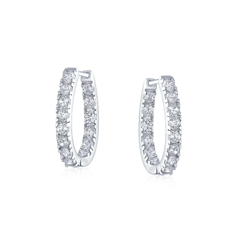 Bling Jewelry Classic Oval Cz Hoop Earrings Black Rose Gold Sterling Silver .60 Inch